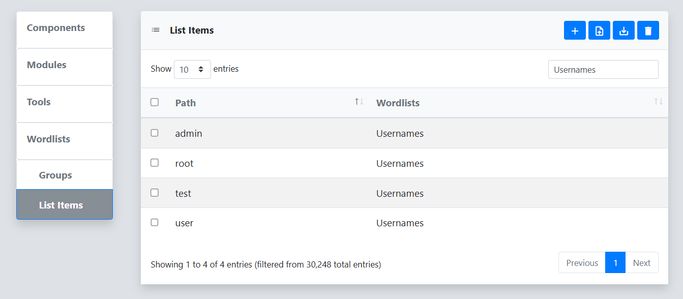 Wordlists Table